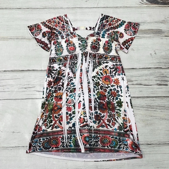 Unity World Wear Dress Womens X Large White Red Short Sleeve A-Line Open Back - Picture 11 of 16